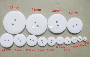 NBNNSS ALLE størrelser Hvid farve Tøjet knapper 6 mm/10 mm/15 mm/18mm/25mm/34mm 2 huller håndværk scrapbooking-knappen Harpiks