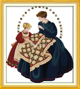 Needlewomen pige, kvinde, barn, kunsthåndværk maleri tælles print på lærred DMC 11CT 14 CT kit DIY Cross Stitch broderi håndarbejde Sæt
