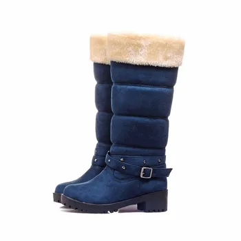 NEMAONE sne støvler fashion vinter Efterår casual sko søde kvinder boot stilfuld square heel flok sko mode knæet støvler