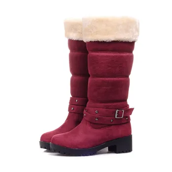 NEMAONE sne støvler fashion vinter Efterår casual sko søde kvinder boot stilfuld square heel flok sko mode knæet støvler