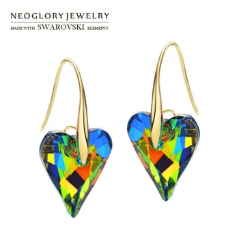 Neoglory LAVET MED SWAROVSKI-ELEMENTER Crystal Long Dingle Øreringe Lys Gul Guld Farve, Elegant Kærlighed Hjerte-Stil, Romantisk