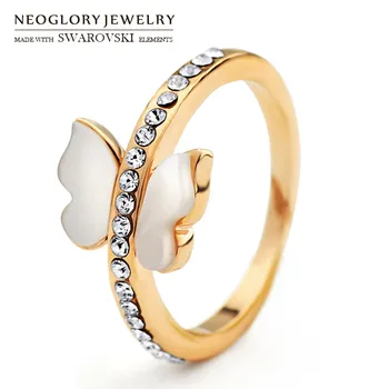 Neoglory Østrig Rhinestone & Shell Rosa Guld Farve Ring Udsøgt Butterfly Design Dejlig Stil, Trendy Nye Engros Dame Gave