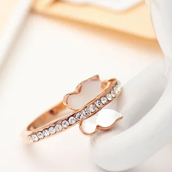 Neoglory Østrig Rhinestone & Shell Rosa Guld Farve Ring Udsøgt Butterfly Design Dejlig Stil, Trendy Nye Engros Dame Gave