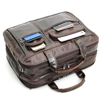 Nesitu Fremme Høj Kvalitet Vintage Virkelige Ægte Læder Rejsetaske Mænd Taske 15.6 tommer Laptop Mænd Messenger Tasker #M7093