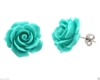 New Style >>>>Mode Smykker sten Blå Rose Blomst 925 Sterling Sølv Stud Øreringe