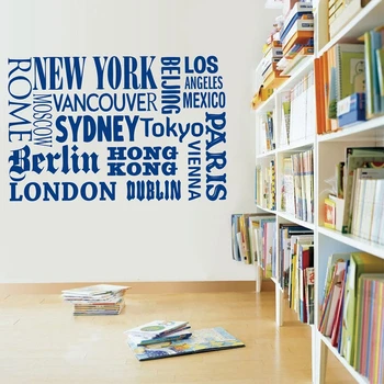 New York, London, Paris Citerer wall sticker World City Navne Vinyl vægoverføringsbillede kunst DIY hjem, kontor indretning , gratis fragt