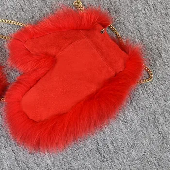 NGSG Kvinder Fox Fur Handsker Solid Red Fox Ægte Læder Foret Aftagelig Kæde Vinter russiske Skole Studerende Pige Handsker SF13060