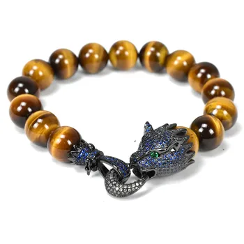 Ni evigt Leopard charms Armbånd mænd smykker natursten tigerite perler armbånd & Armbånd pulseira masculina bileklik