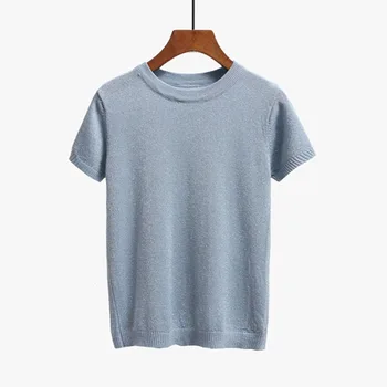 NIJIUDING 2017 Sommer Strik, T-Shirt, Top, t-Shirts, Korte Ærmer Solid O-neck T-Shirts Mode Slim Strik T-shirt Dropshipping