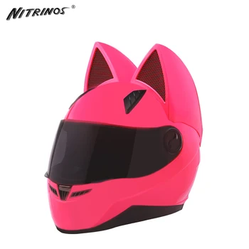 NITRINOS Motorcykel Hjelm Kvinder Moto Hjelm Moto Øre Hjelm Personlighed Full Face-Motor Hjelm 4 Farver, Pink, Gul Sort Hvid