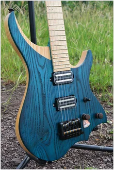 NK Hovedløse Elektrisk Guitar steinberger style Model Blå Farve Flamme ahorn Hals på lager Guitar gratis fragt