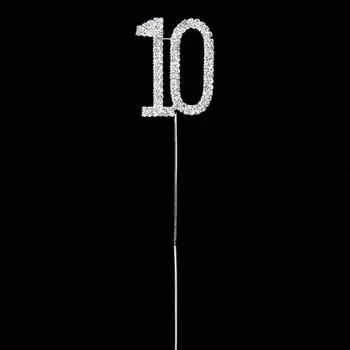 No. 10 Digitale Stick Rhinestone-Dekoreret Kage Topper For 10-Bryllup Jubilæum/Fødselsdag