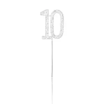 No. 10 Digitale Stick Rhinestone-Dekoreret Kage Topper For 10-Bryllup Jubilæum/Fødselsdag