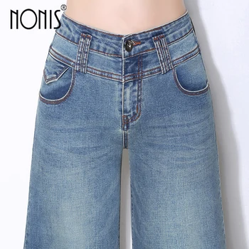 Nonis Plus Size 26-33 Kvinder af Høj Kvalitet Brede Ben Jeans Damer Mode, Fuld Længde Lige Store Denim bukser Boot Cut Bukser
