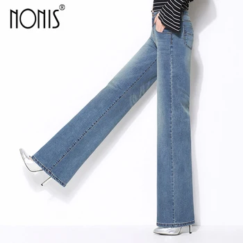 Nonis Plus Size 26-33 Kvinder af Høj Kvalitet Brede Ben Jeans Damer Mode, Fuld Længde Lige Store Denim bukser Boot Cut Bukser