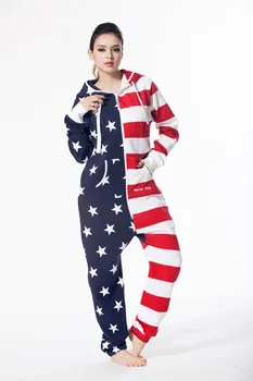 Nordisk Måde Amerikansk Flag Unisex Playsuit Damer One Piece Jumpsuit Fleece Hoody Playsuit