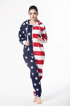 Nordisk Måde Amerikansk Flag Unisex Playsuit Damer One Piece Jumpsuit Fleece Hoody Playsuit
