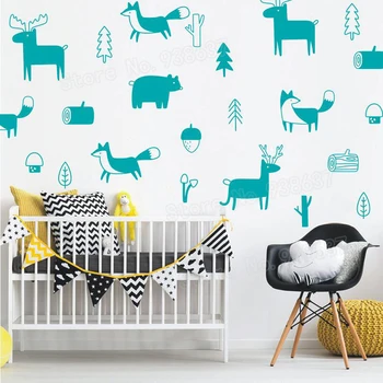 Nordisk stil Fox Wall Stickers til Børneværelset Flytbare DIY vægoverføringsbillede for Kids Soveværelse Bære Hjorte Dyr Kunst Mærkat Fuuny Indretning JW235