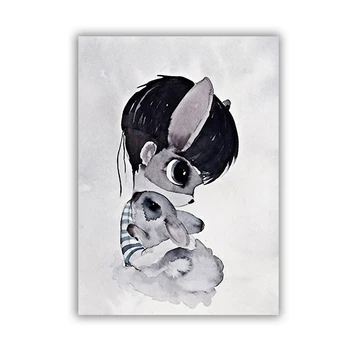 Nordisk Stil, Kanin Pige Dreng Lærred Kunst Udskriver Maleri Plakat , Ins Søde Tegneserie Kanin Væg Billeder til børneværelset Dekoration
