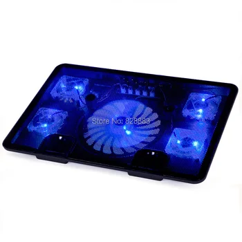 Notebook cooling pad Blå LED Laptop Cooler 5 Fans 2 USB-Port Stå Pad til Bærbar 10-17