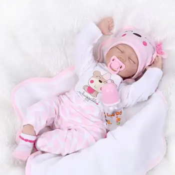NPKCOLLECTION Realistisk Reborn Baby Doll Hår Rødder Blød Silikone 22inch 55 cm Livagtig Dukke Nyfødt Pige XMAS Gave