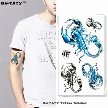 Nu-VELMAGENDE Blå Sølv Scorpion Midlertidige Tatoveringer Body Art Arm Flash Tattoo Klistermærker 17*10cm Vandtæt Falske Henna Smertefri Tatoveringer