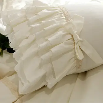 Ny broderi luksus sengetøj sæt beige blonder kage lag flæsekanter dynebetræk kvalitet stof lagen sengetæppe elegant bed nederdel