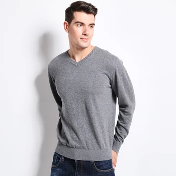 Ny Efterår og Vinter Fashion Mærke Tøj Mænds Sweater med V-Hals Solid Farve Slim Fit Mænd Pullover Bomuld Strikket Sweater Mænd