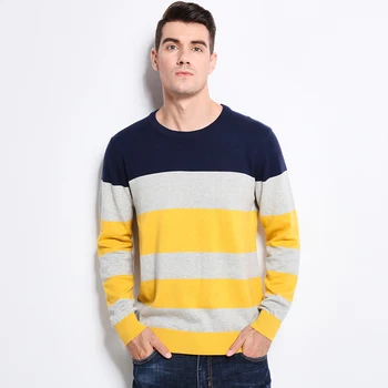 Ny Efterår Og Vinter Mærke Tøj Sweater Mænd Mode Trend Stribe Slim Fit Vinter Pullover Mænds Bomuld Strikket Sweater Mænd