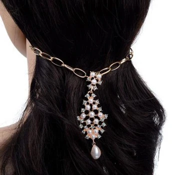 Ny Mode 1Pc Smarte Guld Perle Blomst Krystal Dråbe Bindi Hairclip Tikka Indiske Kvinders Hovedbeklædning Hår Smykker Tilbehør