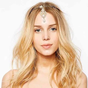 Ny Mode 1Pc Smarte Guld Perle Blomst Krystal Dråbe Bindi Hairclip Tikka Indiske Kvinders Hovedbeklædning Hår Smykker Tilbehør