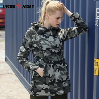 Ny Mode 2017 Foråret Camouflage Jakke Militære Kvinder Jakke Lomme Med Lynlås Slank Casual Brand Kvinders Frakker GS-8610