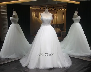 Ny Mode 2018 Hvide brudekjoler Sweetheart Halsudskæring Luksus Royal Tog Tyl Kjole Bruden Vestido de noiva