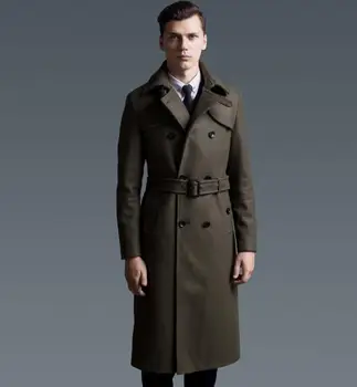 Ny mode lang frakke mænd slanke uldne X-lang trench coat klassisk britisk stil frakke vinter tøj mænd 6XL gratis fragt