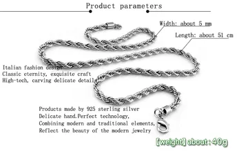 Ny mode mænd halskæde. 925 sterling sølv retro chain. 5 mm 61cm solid tyk sølv kæde, vedhæng Engros mænds smykker