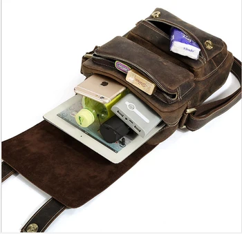 Ny mode mænds Ægte læder cool lille vintage Afslappet stil skoletaske messenger taske til ipad med flip cover