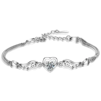 Ny Mode Personlighed Kvindelige 925 Sterling Sølv Smykker englevinger Hjerte To Farver Krystal af Høj kvalitet, Armbånd SB75