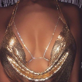Ny Mode Pop Skinnende Krystal Rhinestone Body Kæde Undertøj, Bikini, Bh, Sexet Guld Og Sølv Krop Halskæde Smykker Kæde Kvinder