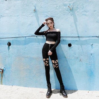 Ny Mode Punk, Gothic Kvinder Bukser, Leggings Hule Fem-Takkede Stjerne, Kvinder Tøj
