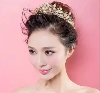Ny Mode Storslåede Pearl Krystal Bridal Crown Tiaras Classic Gylden Diadem tiaras for Kvinder Bruden Bryllup Hår Tilbehør
