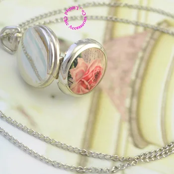 Ny mode sølv classic pink rose flower girl fob lomme ur halskæde kæde time engros køber lav pris antibrittle
