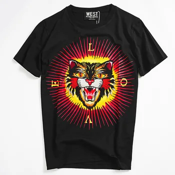 Ny Nyhed Punk 2017 Mænd Broderi Leopard T-Shirts T-Shirt Hip Hop Skateboard Street Bomuld T-Shirts, Tee Top kenye #D94