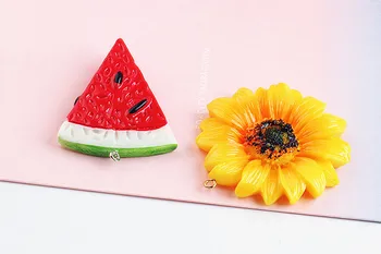 Ny stil 30stk/masse farverige tegneserie solsikke/vandmelon form Harpiks-perle-charme diy smykker nøglering/earring vedhæng tilbehør