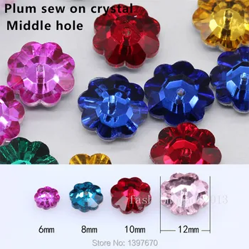 Ny stil blomme blomst 36pcs 12mm krystal glas sy på sten med 1middle hul DIY Drsss strass crystal kæde til kjole