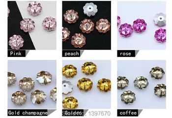 Ny stil blomme blomst 36pcs 12mm krystal glas sy på sten med 1middle hul DIY Drsss strass crystal kæde til kjole