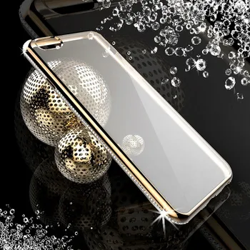 Ny Til iPhone 7 & 7 Plus Diamant cover Til iPhone 6 6s 6 plus Ultra Slim Klart, Blødt TPU Krystal Rhinestone Silikone cover tilbage