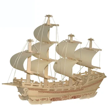 Ny Træ-Skib 3D Puslespil DIY Samling Model Til Børn Pædagogisk Legetøj Samles Produkter Størrelsen 40*10*35 cm