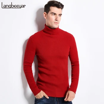 Ny, Varm, Efterår Og Vinter Sweater For Herre Rullekrave Mode Solid Farve Slim Fit Vinter Pullover Mænds Tendens Strikket Sweater Mænd