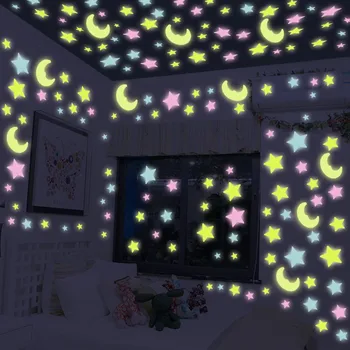 Nye 100pcs 3D-Stjerner, der lyser I Mørke Lysende Fluorescerende Plast Væg Sticker Home Decor Decal Tapet Dekorative Særlige Festlige