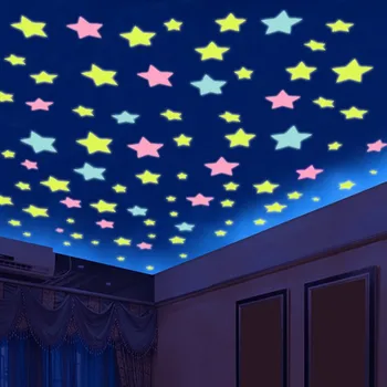 Nye 100pcs 3D-Stjerner, der lyser I Mørke Lysende Fluorescerende Plast Væg Sticker Home Decor Decal Tapet Dekorative Særlige Festlige